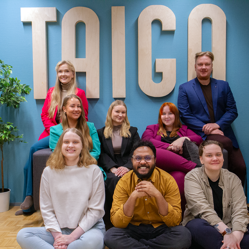 Taiga Creative on moderni, innovatiivinen sekä asiantunteva bränditoimisto Kuopiossa, josta palvelemme ympäri Suomen. Kuvassa Taigan tiimi.